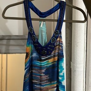 Boho bright blue / multi colored Free People beach dress. Size 2.